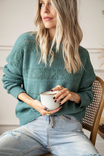 Sparkles & Stripes Dark Mint - Trui