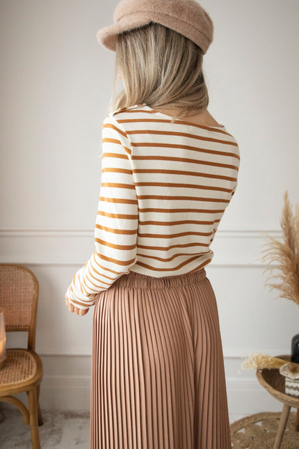 Beating Heart Stripes & Buttons Camel - Longsleeve