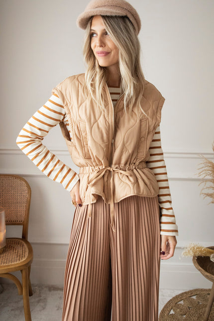 Beating Heart Stripes & Buttons Camel - Longsleeve