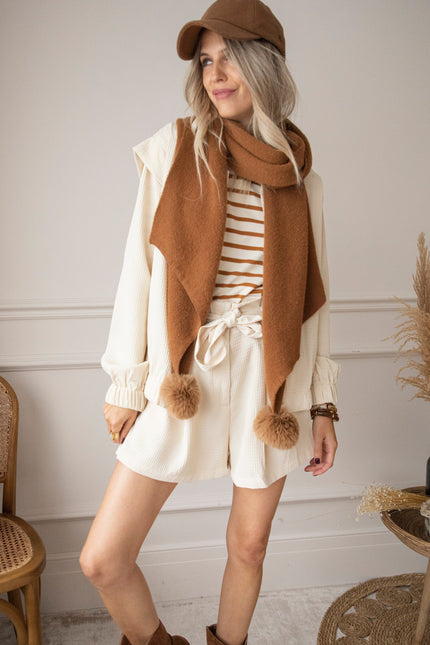 Beating Heart Stripes & Buttons Camel - Longsleeve