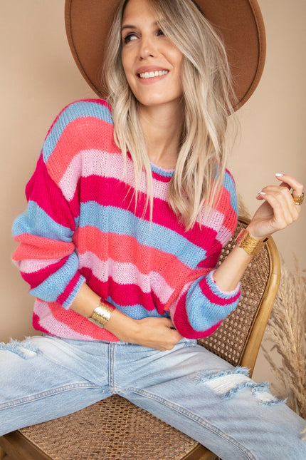 One Stripe Ahead Blue/Fuchsia - Trui