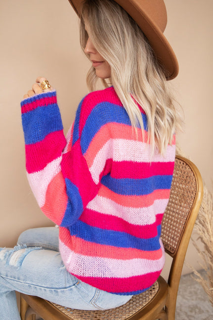 One Stripe Ahead Dark Blue/Fuchsia - Trui