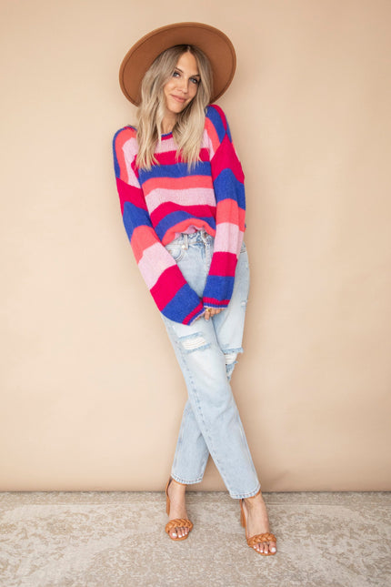 One Stripe Ahead Dark Blue/Fuchsia - Trui