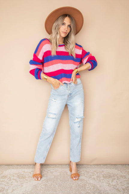 One Stripe Ahead Dark Blue/Fuchsia - Trui