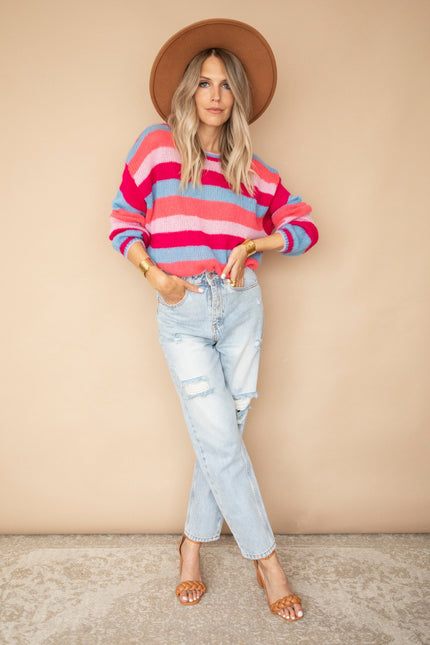 One Stripe Ahead Blue/Fuchsia - Trui