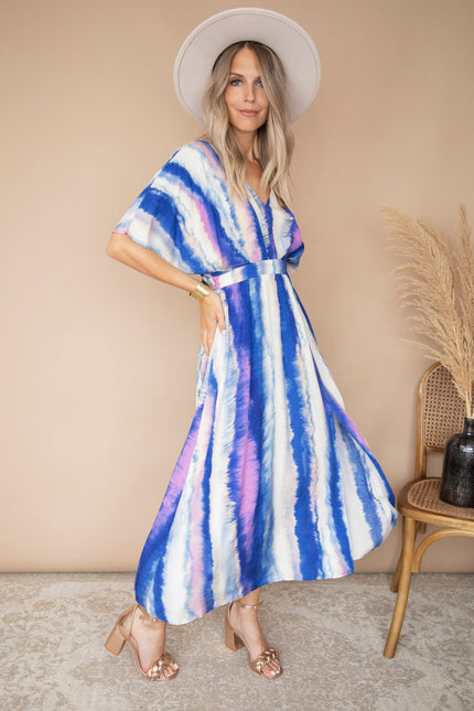 Reach For The Sky Cream/Dark Blue - Maxi Jurk