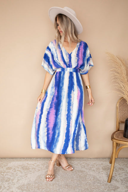 Reach For The Sky Cream/Dark Blue - Maxi Jurk