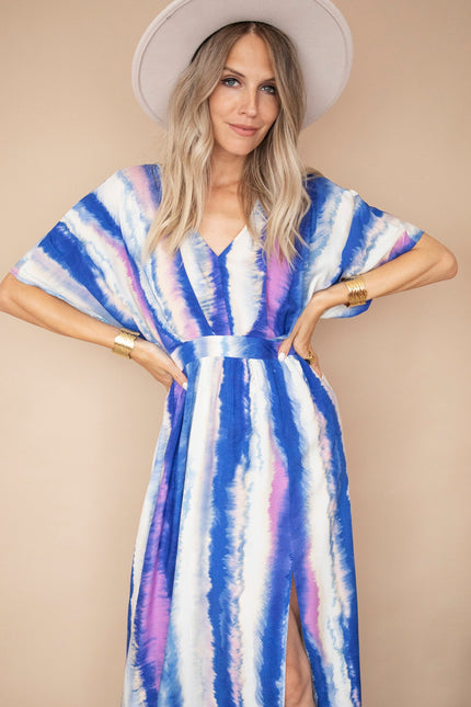 Reach For The Sky Cream/Dark Blue - Maxi Jurk