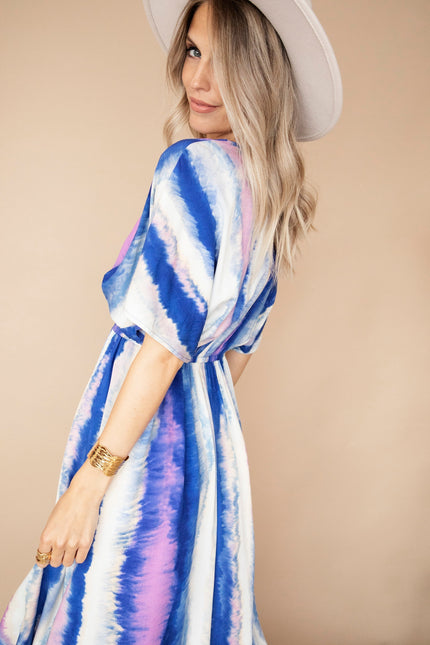 Reach For The Sky Cream/Dark Blue - Maxi Jurk