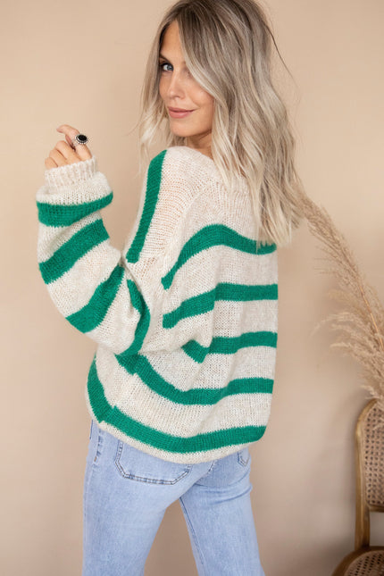 More Stripes & Good Vibes Beige/Dark Green - Trui