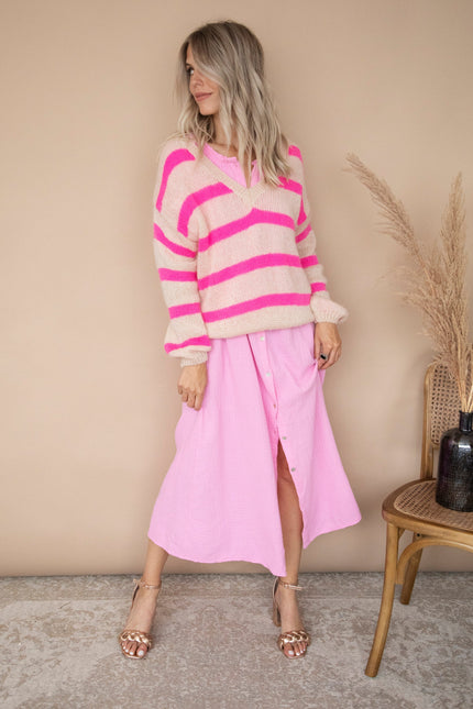 More Stripes & Good Vibes Beige/Fuchsia - Trui