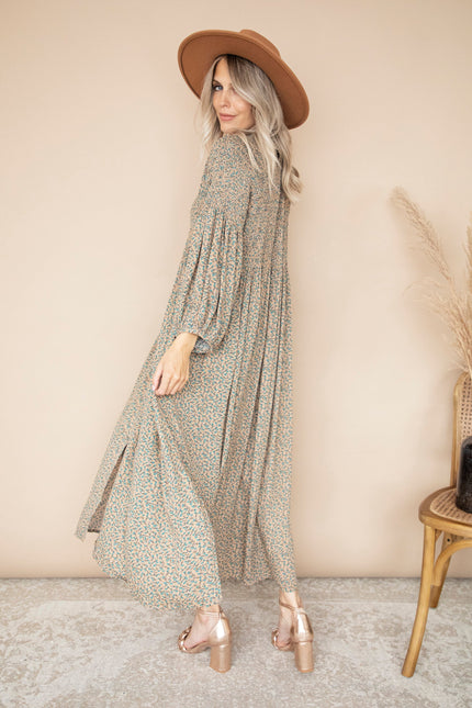 Joyce Camel/Petrol - Maxi Jurk