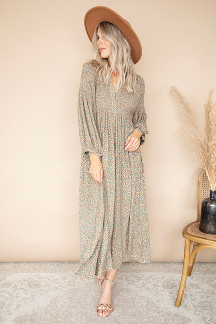 Joyce Camel/Petrol - Maxi Jurk
