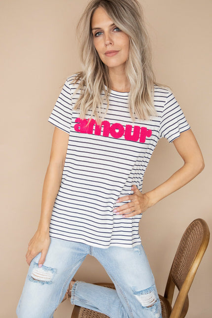 Amour Stripes Navy/Fuchsia - T-Shirt