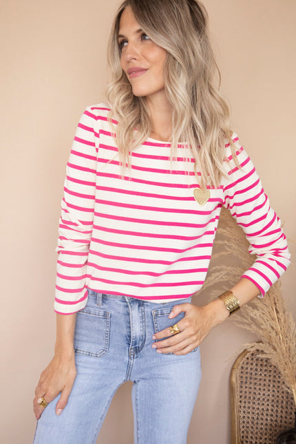 Beating Heart Stripes & Buttons Fuchsia - Longsleeve