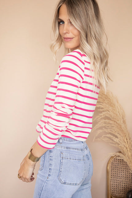 Beating Heart Stripes & Buttons Fuchsia - Longsleeve