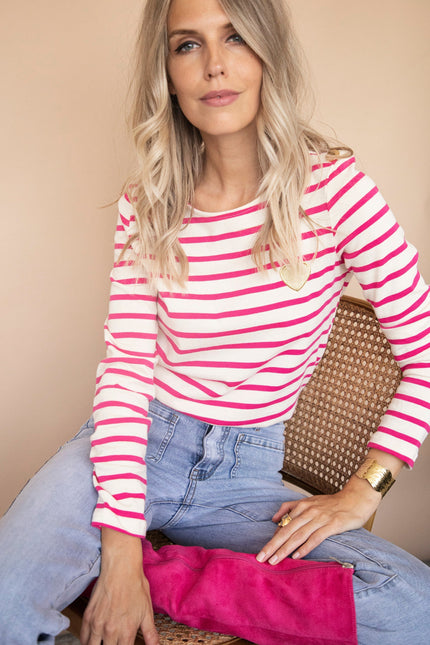 Beating Heart Stripes & Buttons Fuchsia - Longsleeve