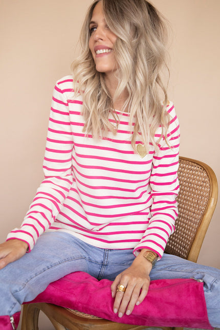 Beating Heart Stripes & Buttons Fuchsia - Longsleeve