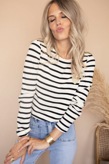 Beating Heart Stripes & Buttons Black - Longsleeve