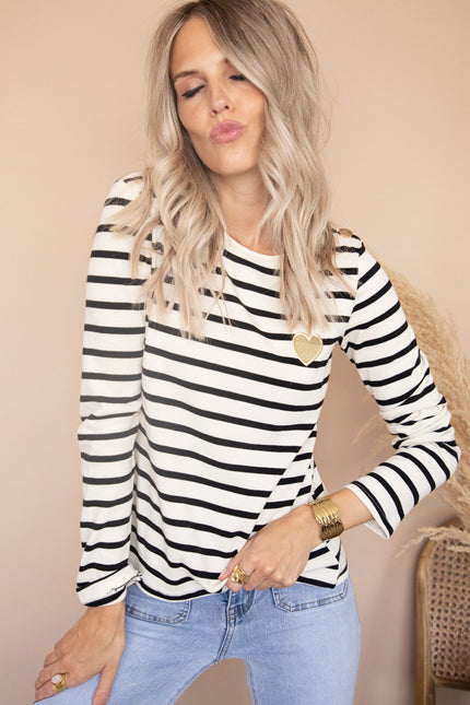 Beating Heart Stripes & Buttons Black - Longsleeve