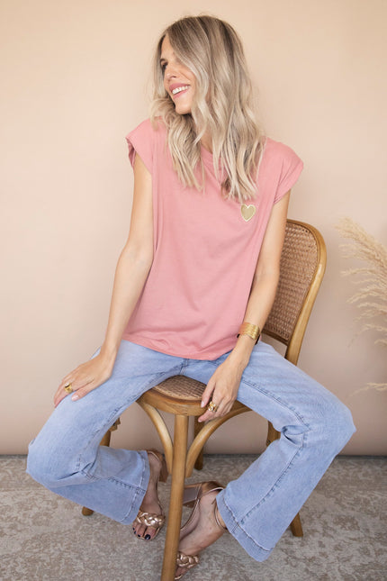Beating Heart Epaulettes Old Pink - T-Shirt