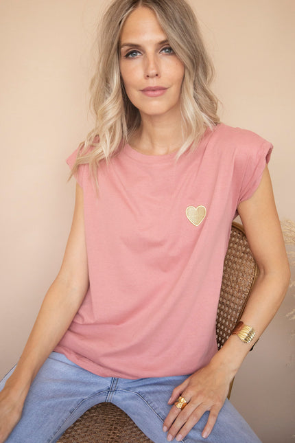 Beating Heart Epaulettes Old Pink - T-Shirt