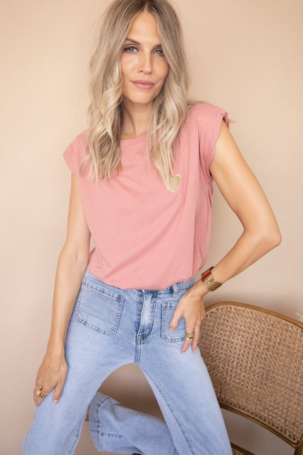 Beating Heart Epaulettes Old Pink - T-Shirt