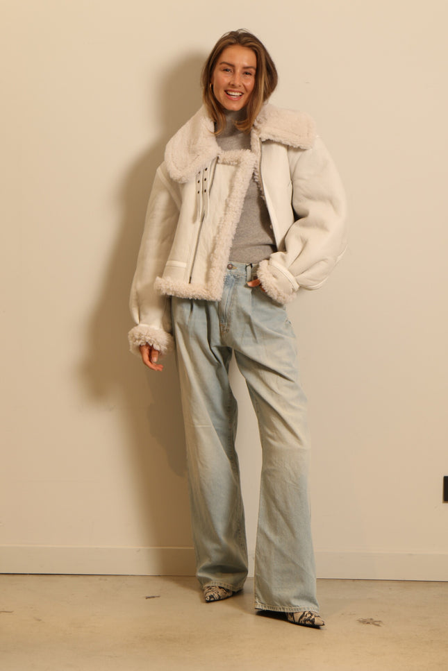 R13 - lammy Jacket - SHERPA AVIATOR - WHITE / WHITE