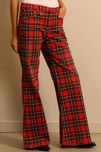 R13 - pants - JANET RELAXED FLAIR - PRINTED RED PLAID