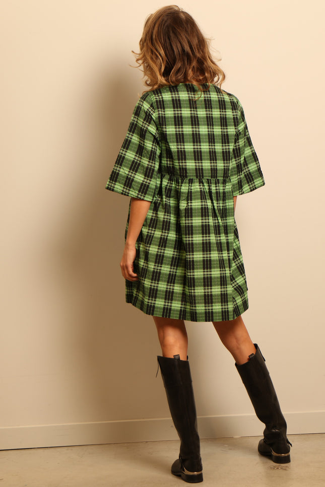 Ganni - dress - F7608 Seersucker Check Ribbon Mini - Peapod