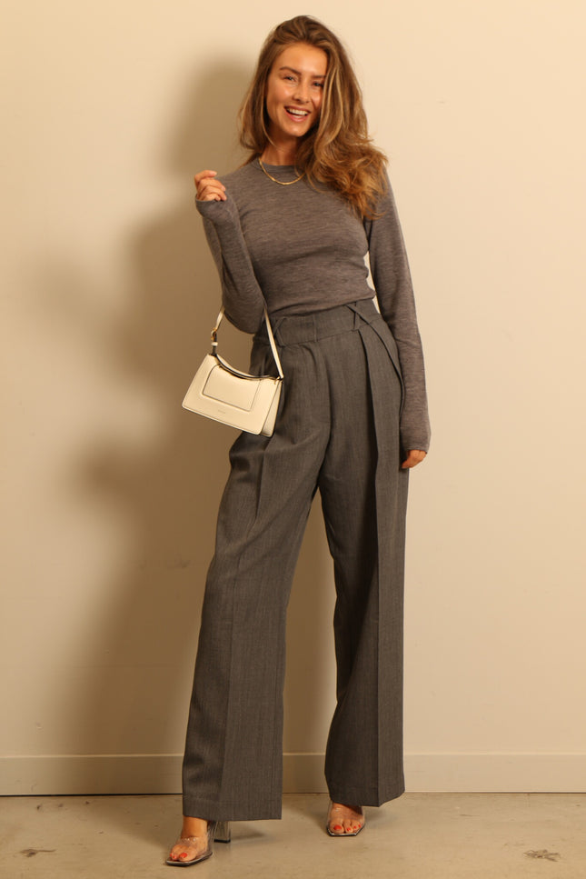 RÓHE - pants - Wide leg tailored - grey melange