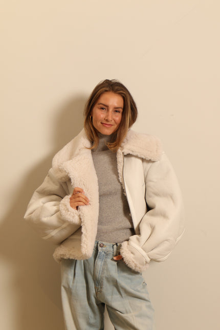 R13 - lammy Jacket - SHERPA AVIATOR - WHITE / WHITE