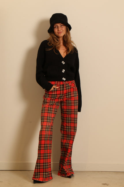 R13 - pants - JANET RELAXED FLAIR - PRINTED RED PLAID