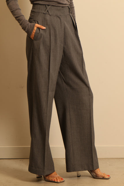 RÓHE - pants - Wide leg tailored - grey melange