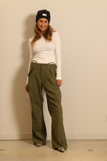 R13 - pants - WIDE LEG CARGO - OLIVE