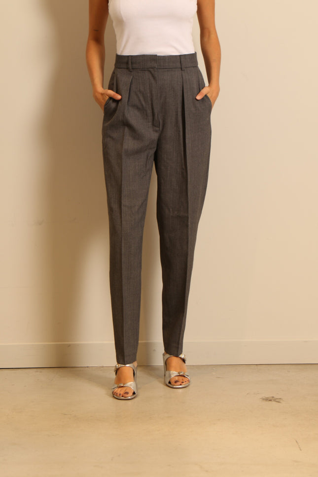 RÓHE - pants - Carrot fit single pleat - grey melange