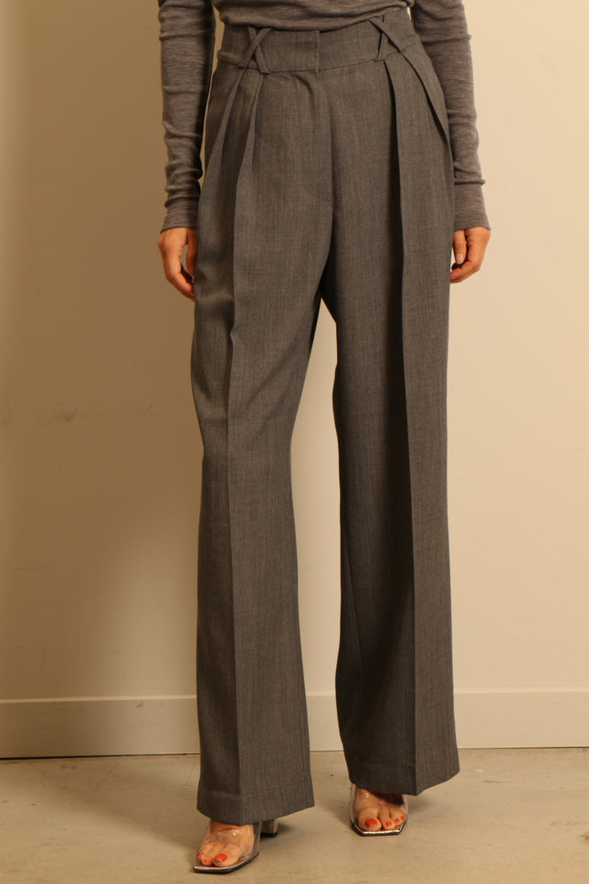 RÓHE - pants - Wide leg tailored - grey melange