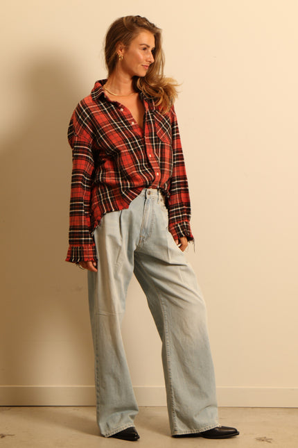 R13 - blouse - L/S BOXY WORKSHIRT - RED/BLACK PLAID