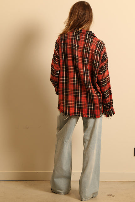 R13 - blouse - L/S BOXY WORKSHIRT - RED/BLACK PLAID