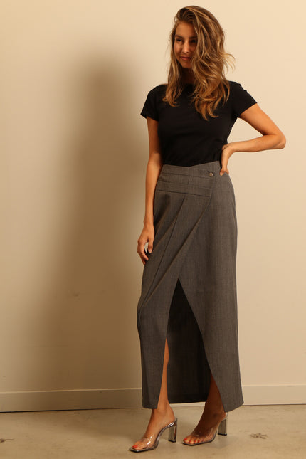 RÓHE - skirt - Double waistband detail - grey melange