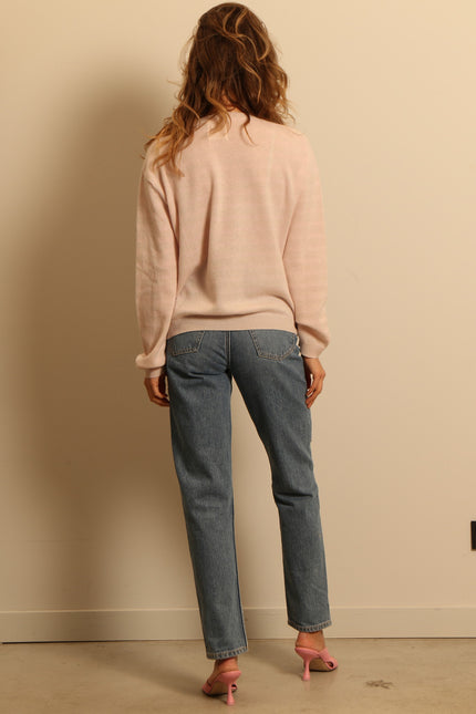 People's Republic of Cashmere - sweater -  Striped Boxy O-neck Creme Light Pink - Roze