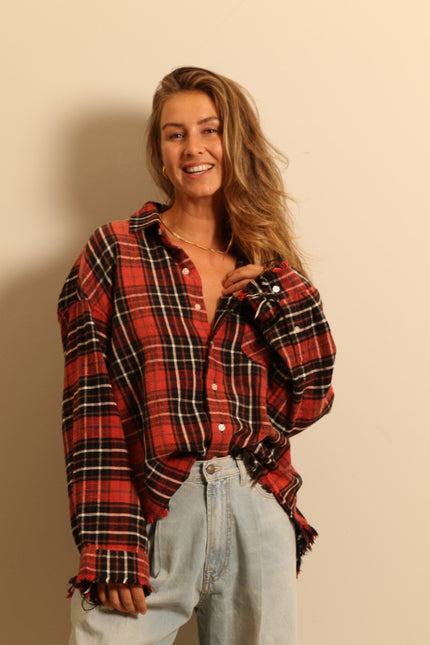 R13 - blouse - L/S BOXY WORKSHIRT - RED/BLACK PLAID