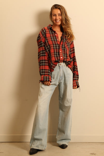 R13 - blouse - L/S BOXY WORKSHIRT - RED/BLACK PLAID