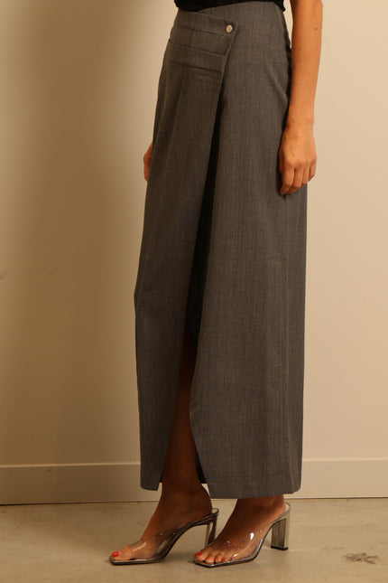 RÓHE - skirt - Double waistband detail - grey melange