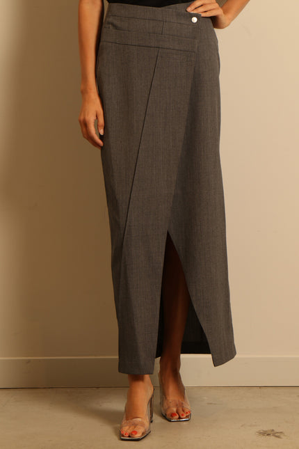 RÓHE - skirt - Double waistband detail - grey melange