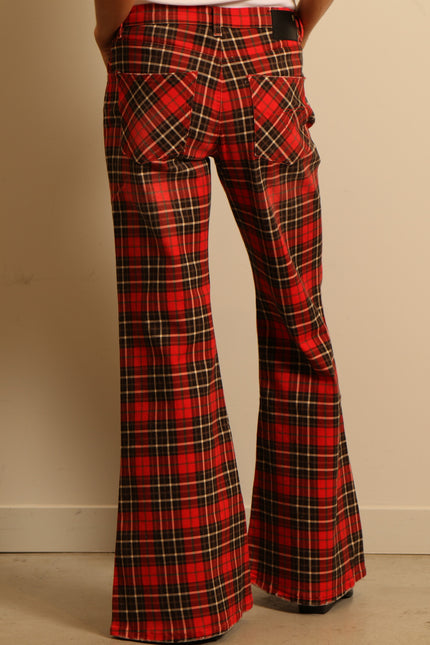 R13 - pants - JANET RELAXED FLAIR - PRINTED RED PLAID