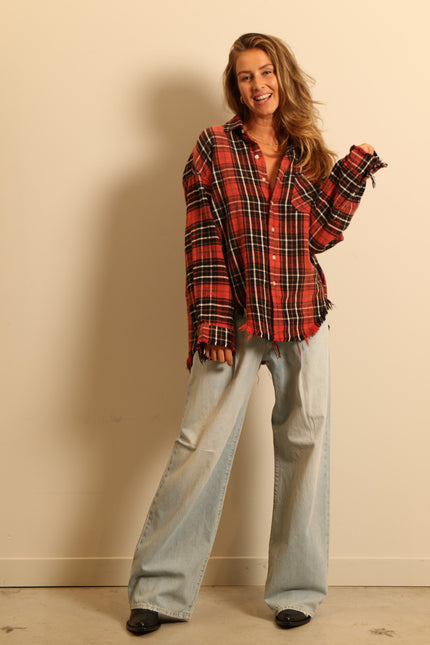 R13 - blouse - L/S BOXY WORKSHIRT - RED/BLACK PLAID