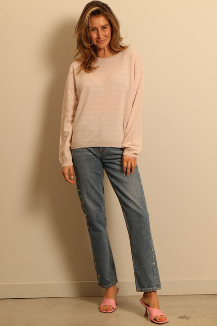 People's Republic of Cashmere - sweater -  Striped Boxy O-neck Creme Light Pink - Roze